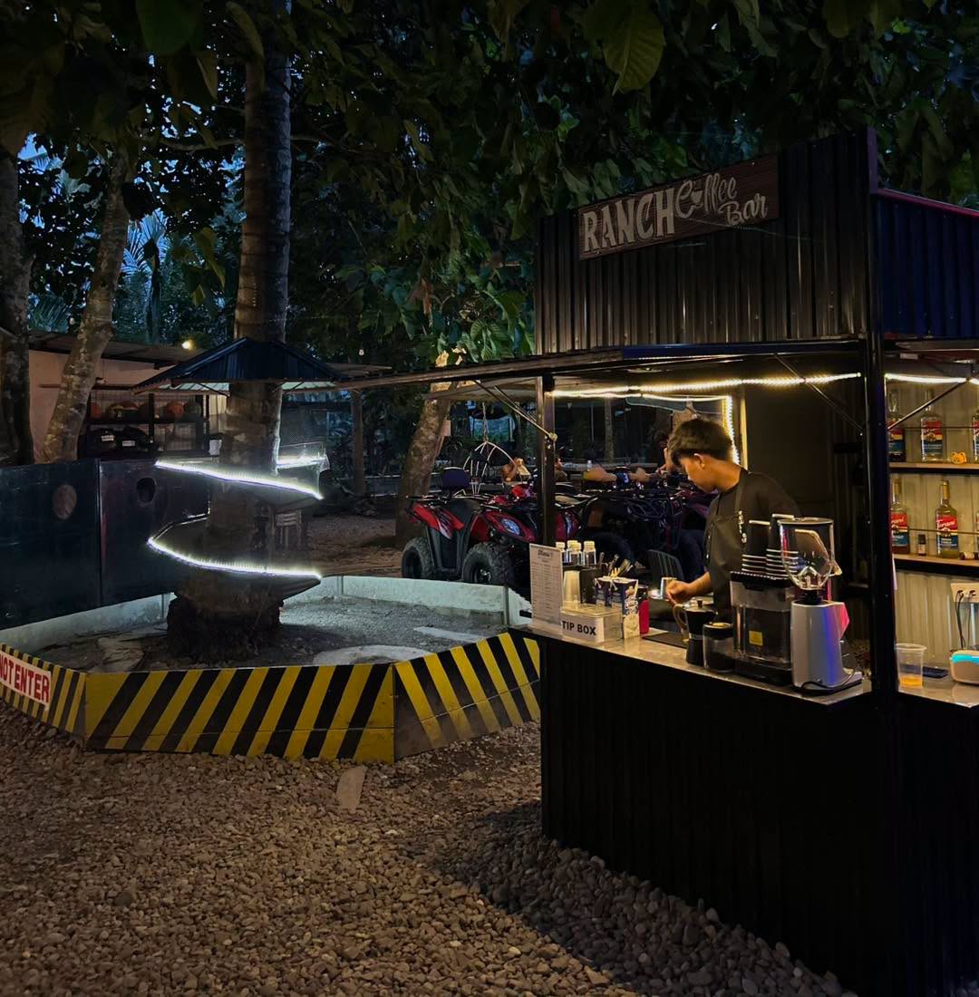 Ranch Coffee Bar beneath the trees in the evening
