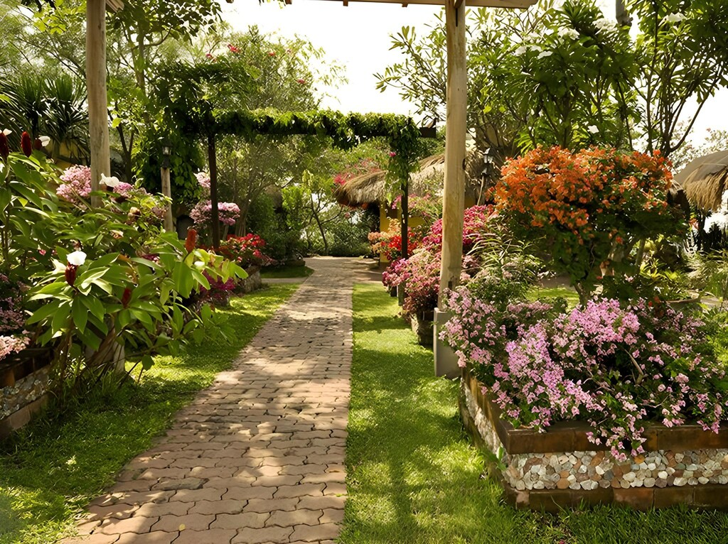 Flower-lined garden path at Sarangani Highlands Garden