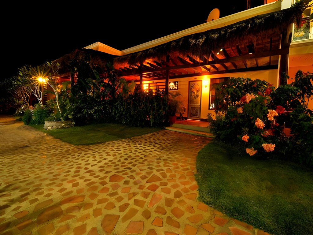 Night view of lodging rooms and garden path