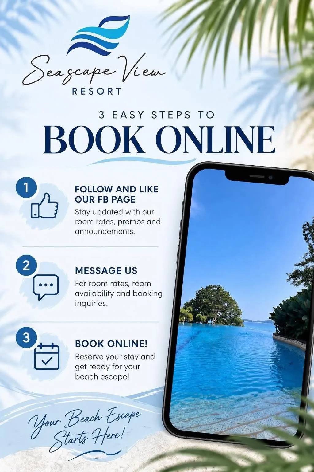 Seascape View Resort booking and visitor information graphic